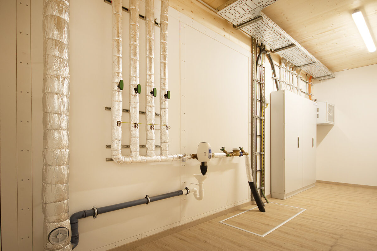Versorgungsmodul der Modul-Kita Kordel. Eine Referenz von Holzbau Henz.